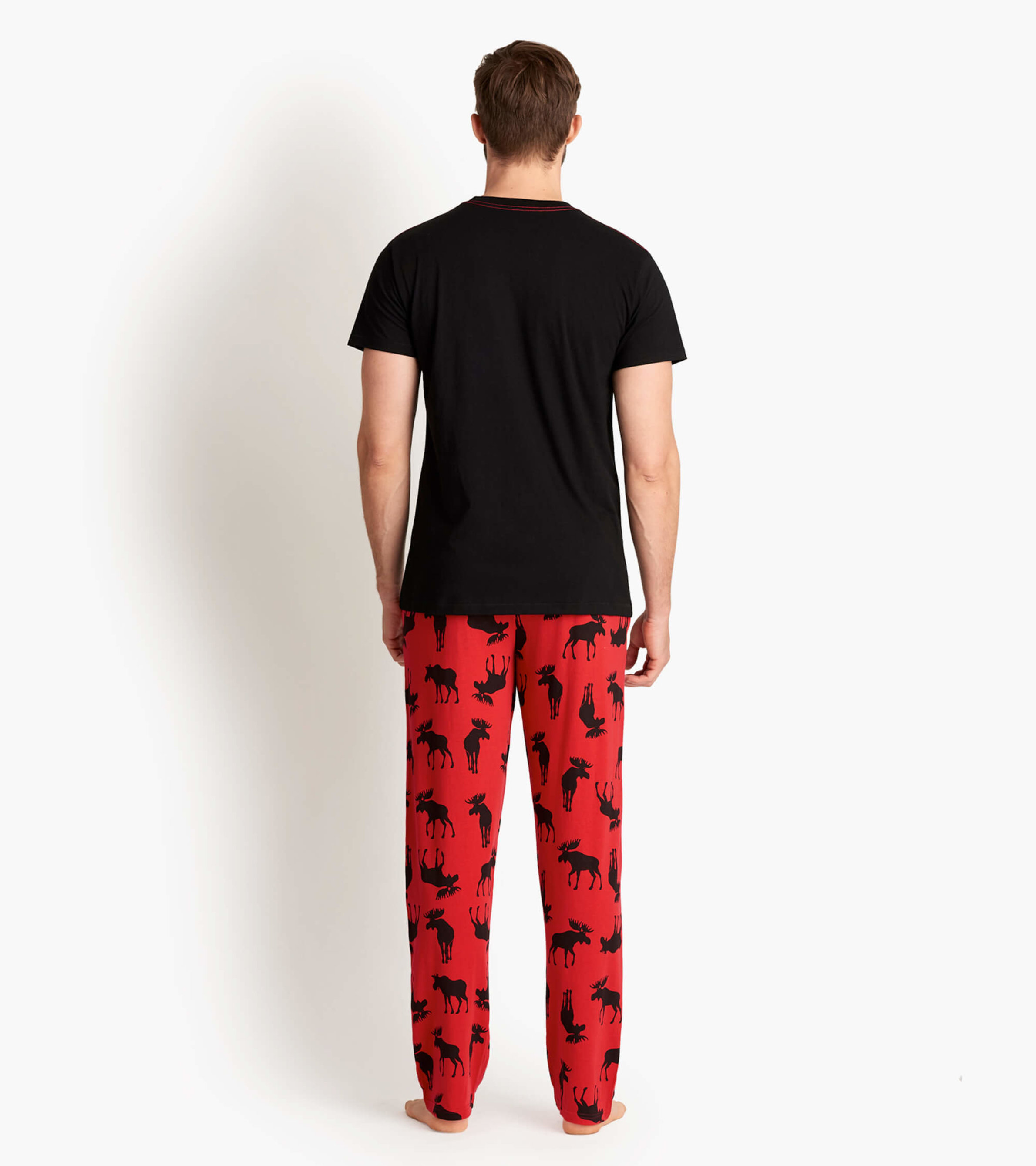 Moose On Red Men's Jersey Pajama Pants - Little Blue House US